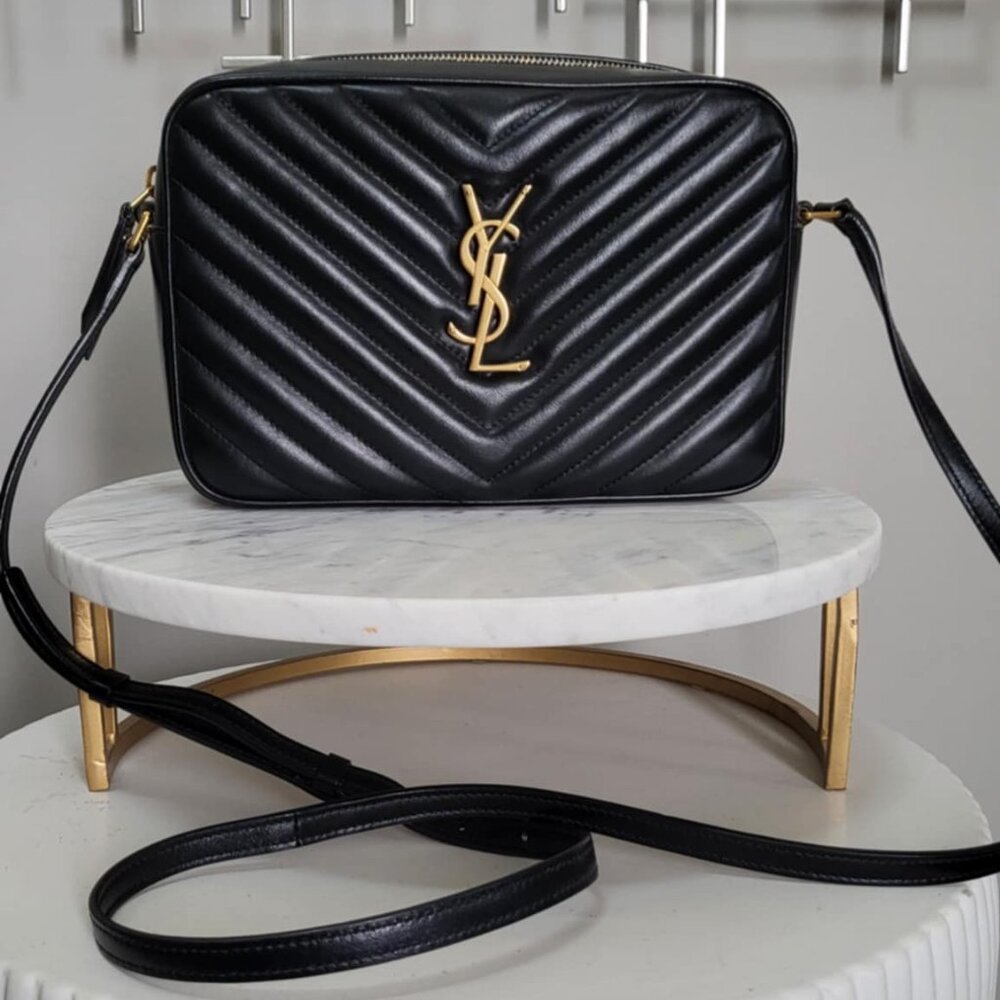 Lou Medium YSL Camera Bag in Black Quilted Leather